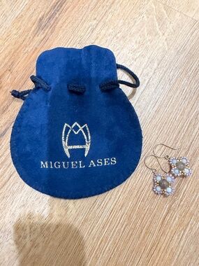 Miguel Ases Handbeaded Clover Drop Earrings-Lavender, Blue, Gray & Gold beading